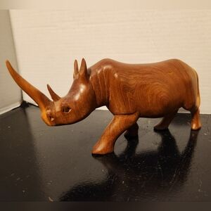 Vintage Rhinoceros Solid Hand Carved Wooden Figurine Sculpture